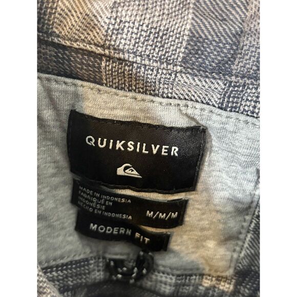 Quiksilver Men’s Flannel Plaid Shirt Medium Gray Blue Long Sleeve Distressed - Picture 2 of 4